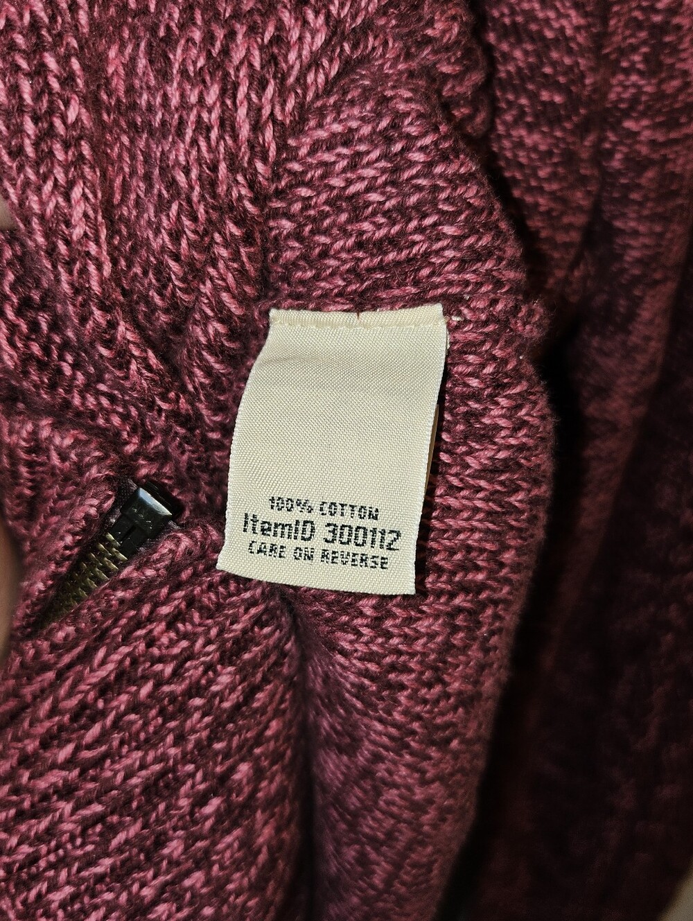 L.L.Bean Cable Knit Zip Up Sweater Dark Pink 2X 100% Cotton Casual - Picture 4 of 6